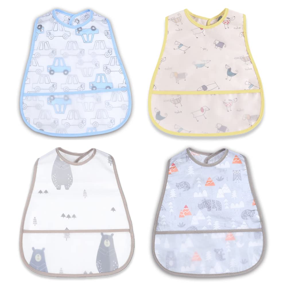 Norinori Babero impermeable para bebé, babero de alimentación con bolsillo para bebé, niño, niña, lavable, 6-37 M
