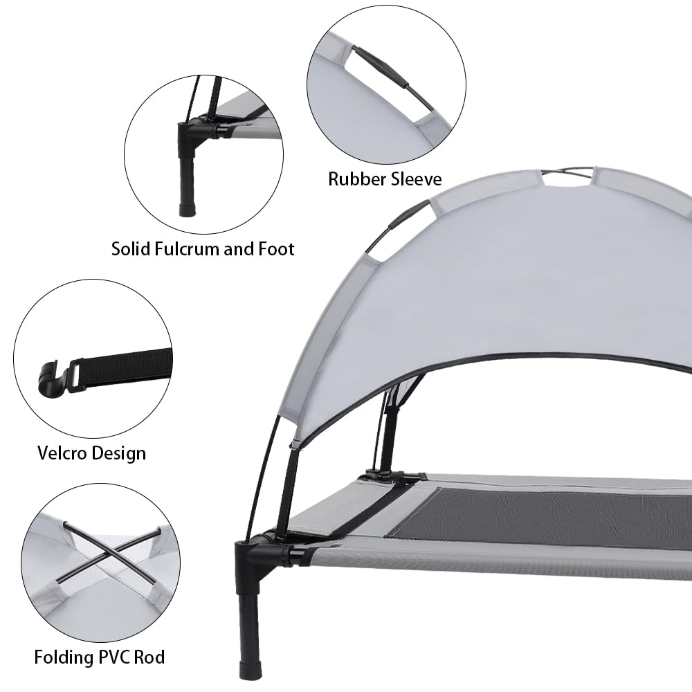 Cama Alta para Perro-Cama Portátil para Mascotas, Cama Elevada para Perros con Dosel para Perros Pequeños, Elevda para Perro con Toldo Sombra Extraíble, Cuna Elevada para Perro Medio