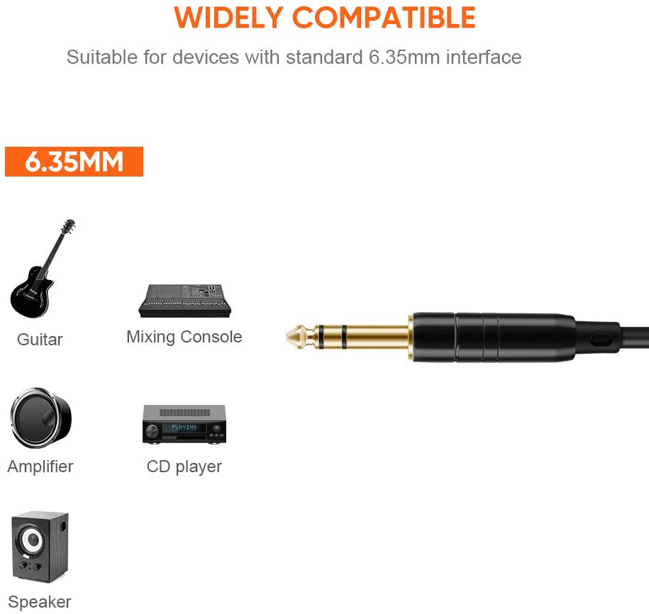 CableCreation Cable TRS de 6,35 mm a 6,35 mm de 1,8 m, latiguillos de guitarra/cable de instrumento para teclado, amplificador, guitarra, mesa de mezclas, pedaleras, piano y más