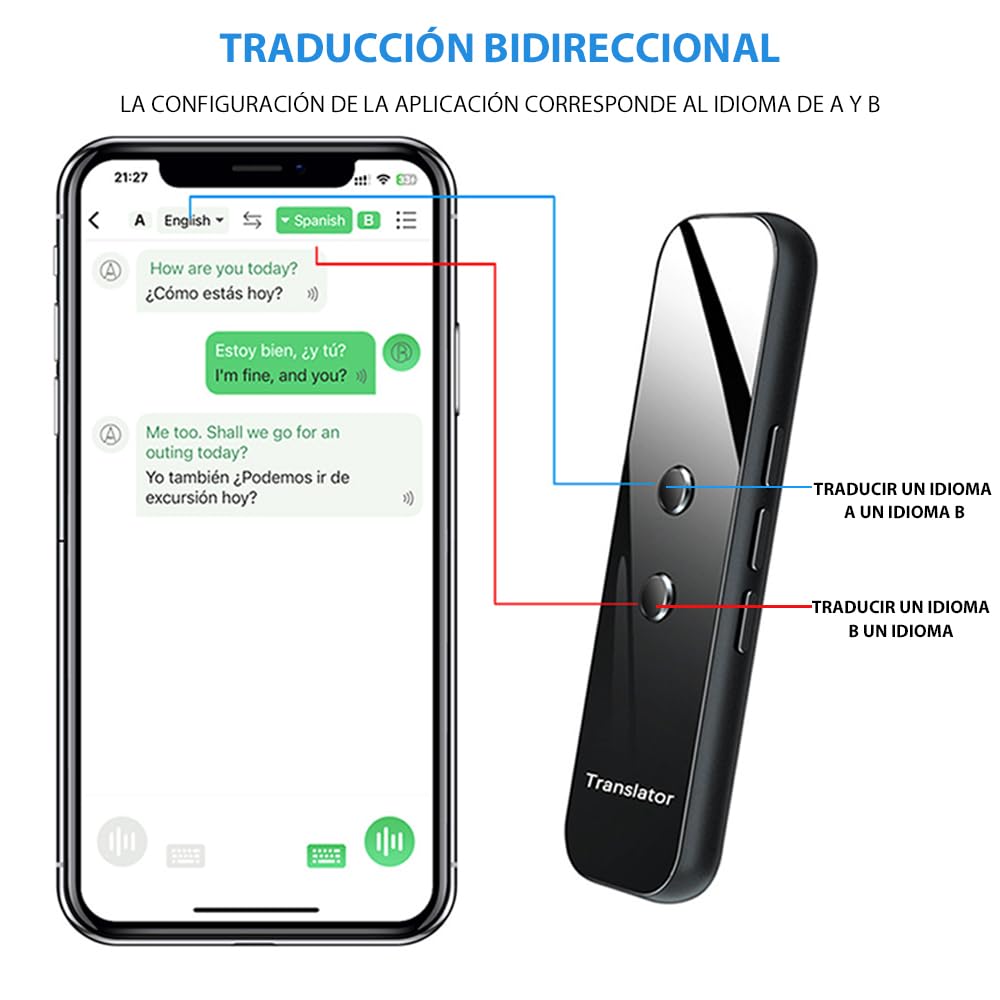 Traductor de Idiomas PEIONO Inteligente Blanco Ligero y Portátil Ideal para Estudio y Viajes