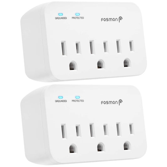 Fosmon - Protector de sobretensiones para refrigerador, 3 tomas, protector de sobretensiones para electrodomésticos de alta resistencia con altos julios para nevera, microondas, lavadora, puerta de