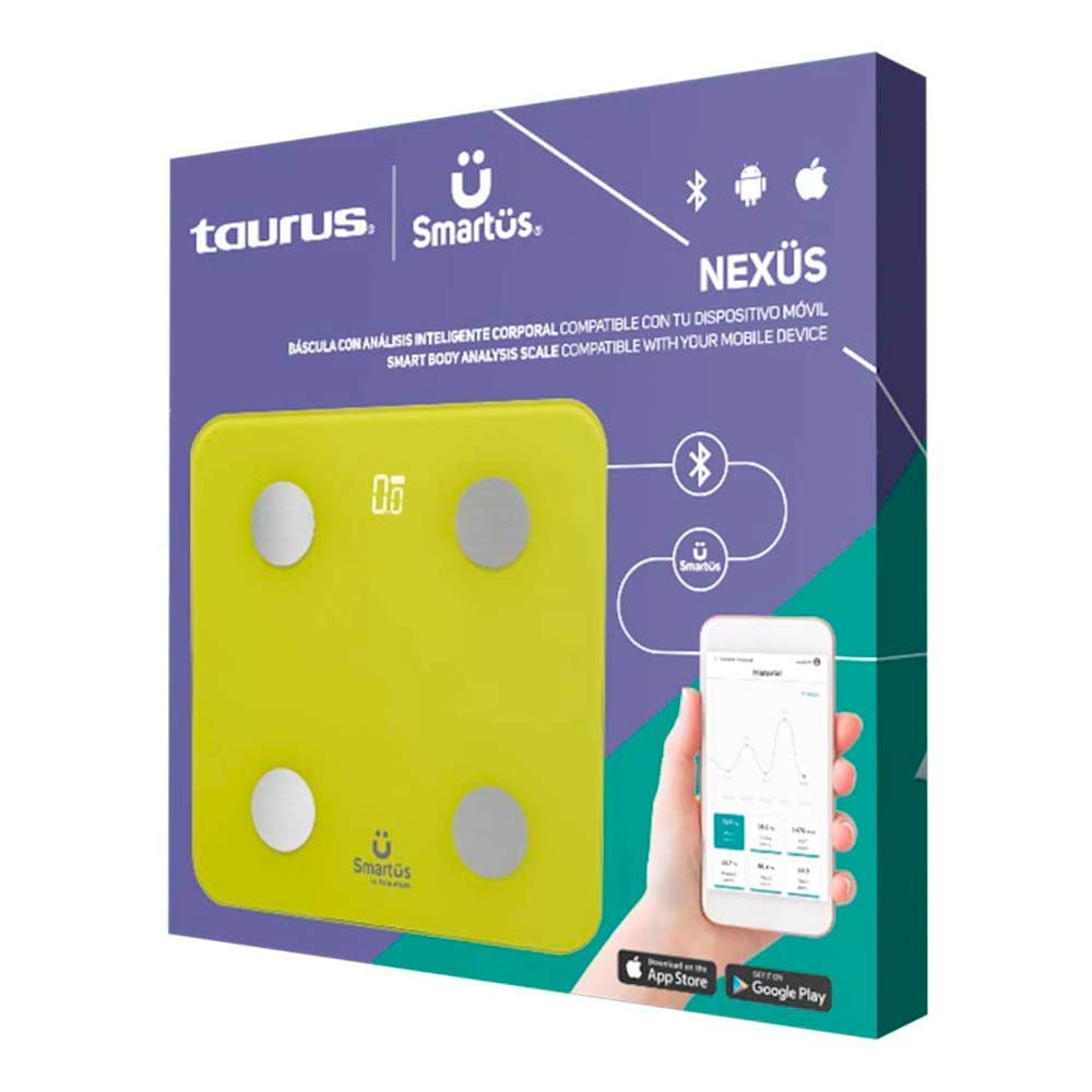 SMARTÜS NEXÜS Báscula Digital, Báscula Inteligente Bluetooth con Análisis Corporal, Porcentajes de Grasa, Masa Muscular, Agua y Densidad Ósea