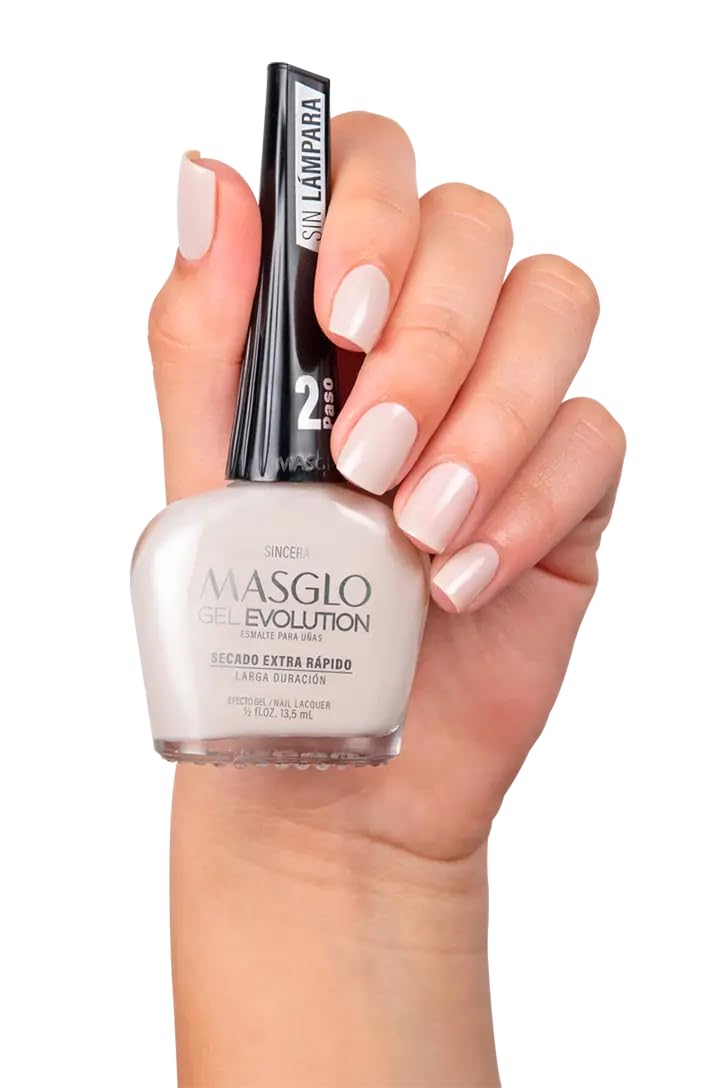 MASGLO- GEL EVOLUTION Esmalte de Uñas Efecto Gel, Sin Lámpara UV/Led, Duración Hasta 12 días, 3 uds Tonos Blanco