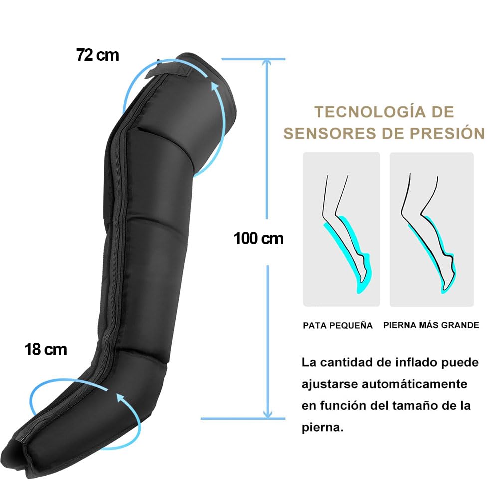 Botas de Masaje por Aire Comprimido para Piernas y Pies, Sistema de Compresión Eléctrica, Control Digital, 100 cm de Largo