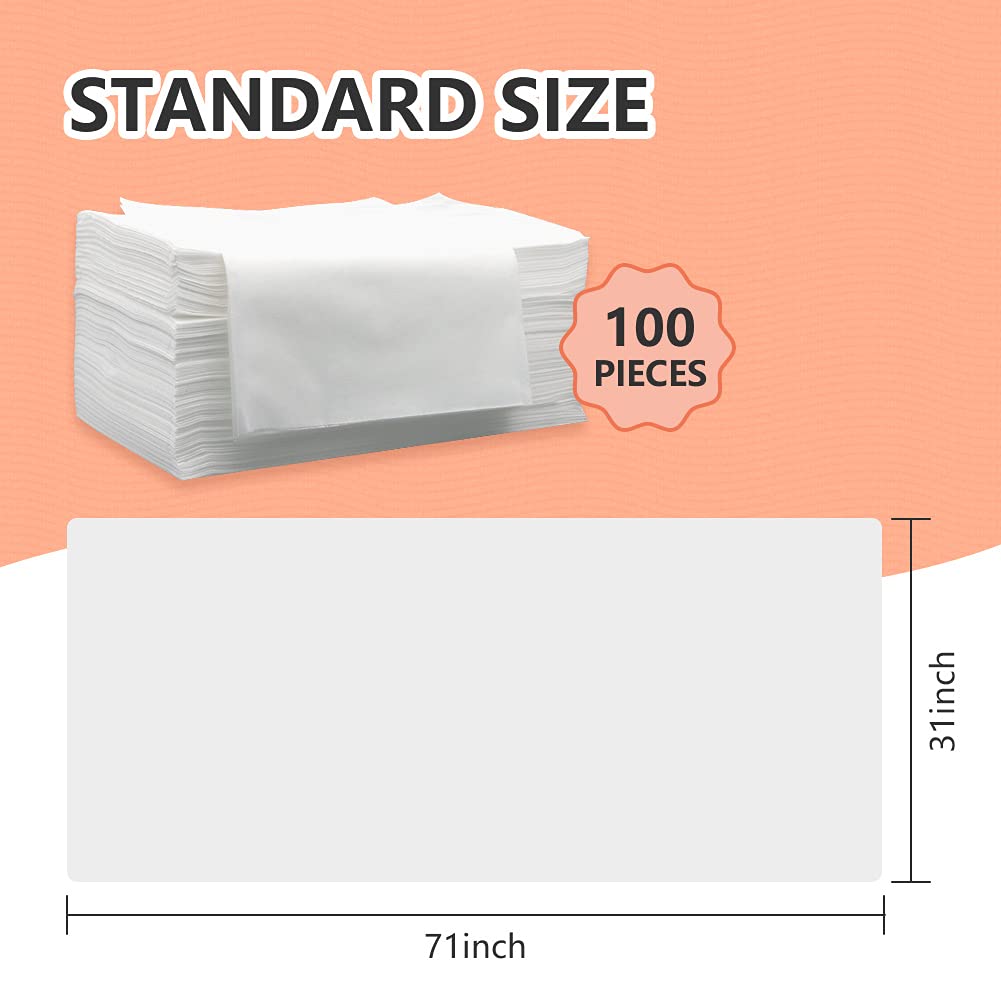 Luriseminger 100pcs Sábanas desechables aptas para SPA, tatuajes, viajes, tela no tejida transpirable, 13g / metro cúbico, 80x 180cm, blanco