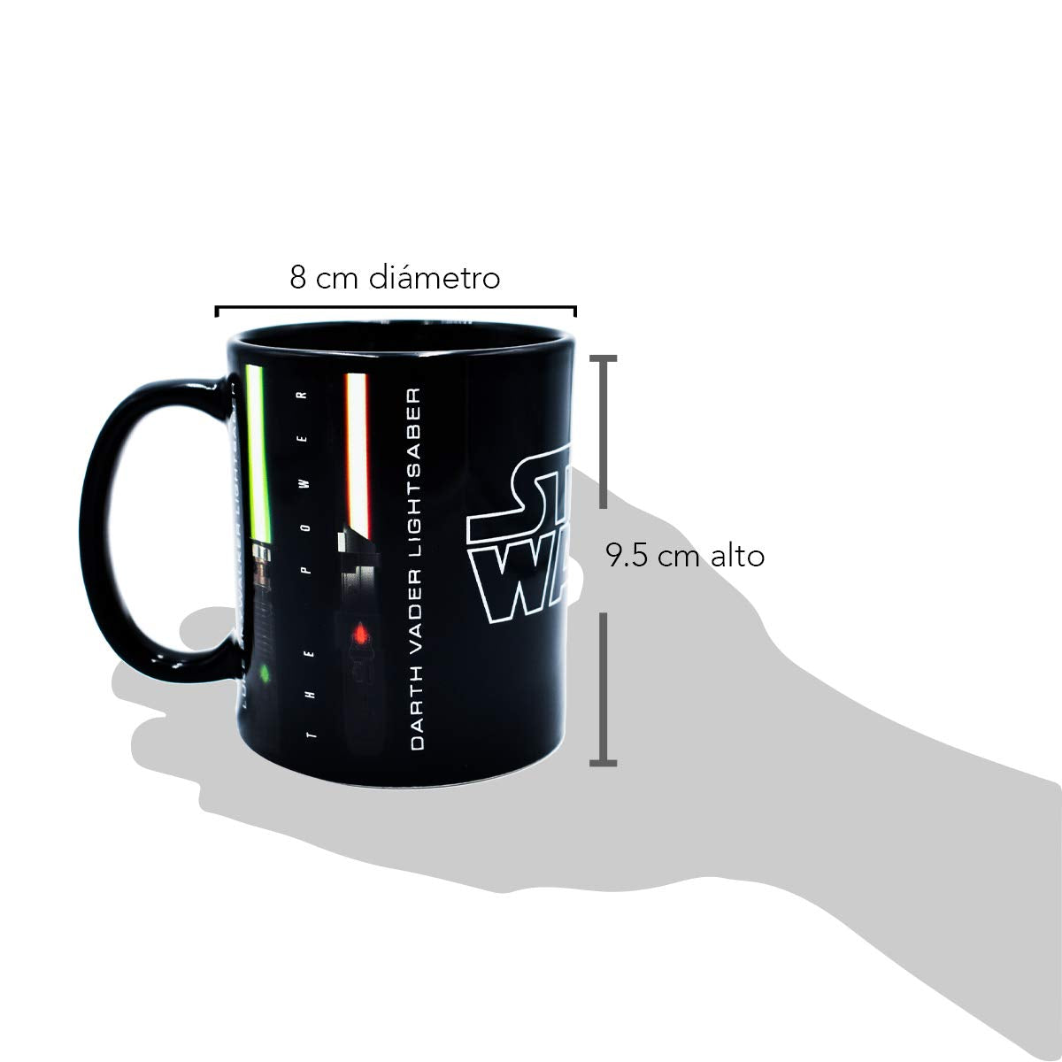 Fun Kids 1738-99 Tarro de Cerámica que brilla en la Obscuridad Star Wars- Darth Vader Luke Skywalker de Cerámica 320 mililitros Altura 11 cm x Diámetro de la boca 8 cm 1 Taza Negra