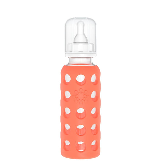 Biberón de Vidrio Lifefactory Papaya con Pezón Etapa 2 y Funda de Silicona