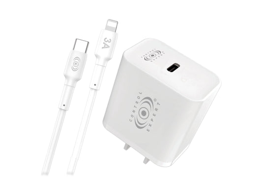 CONTROL EXPERT Cargador Carga Ultra Rápida para iPhone 3A 20W Cable de 1 Metro USB a Lighntning (BLANCO)