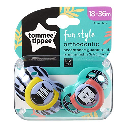 Chupete Tommee Tippee Multicolor Estilo Divertido para Bebé Unisex 18-36 Meses Paquete de 2