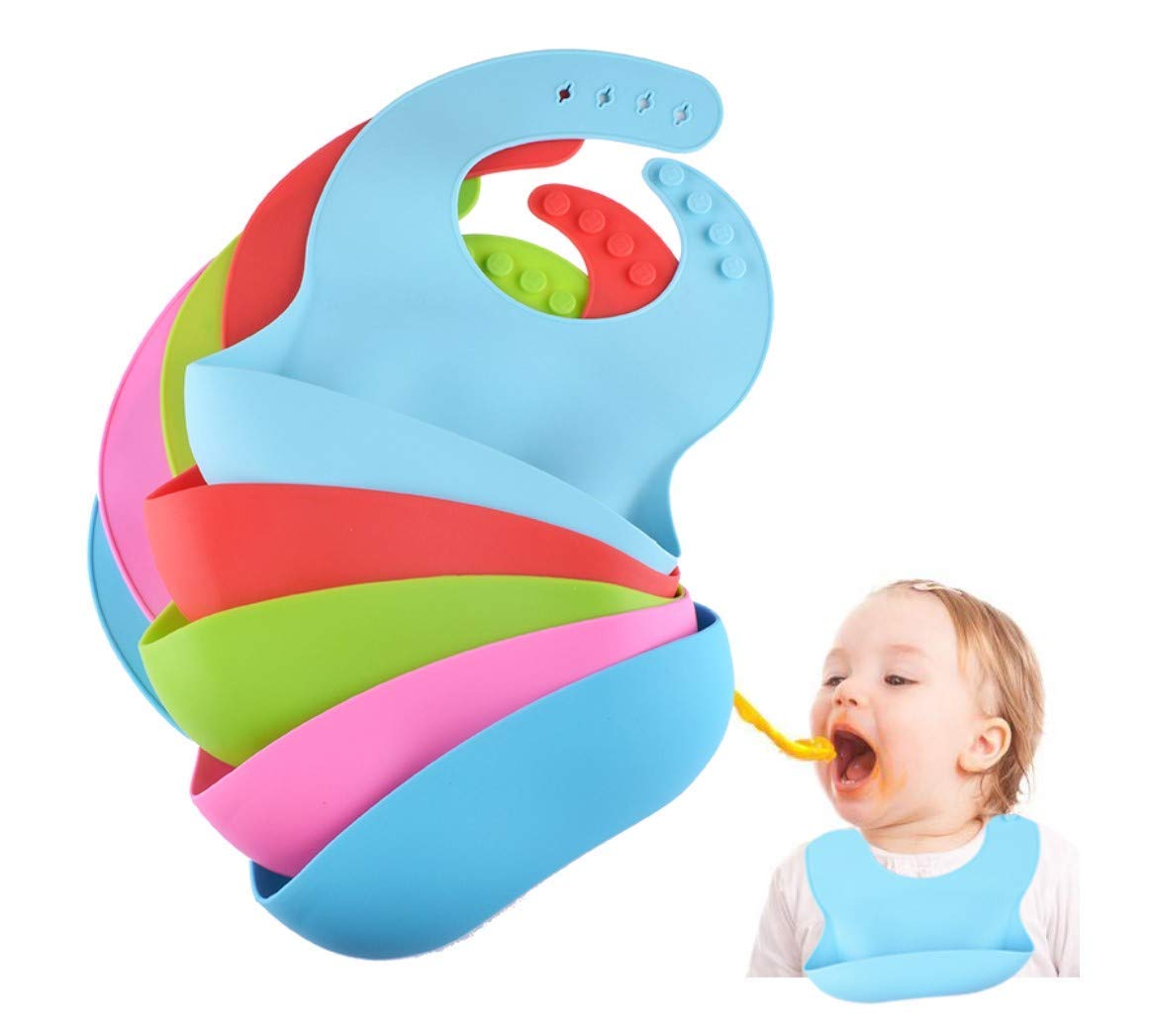 Baberos de Silicón PAPU BABY Gris Azul Impermeables para Bebé