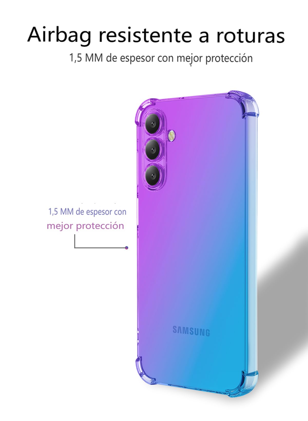 DABUNA Funda para Samsung Galaxy A16 5G Case Uso Rudo,Transparente Colores Degradados Protectora de Cámara Anticaída Carcasa Bumper(Púrpura Azul)