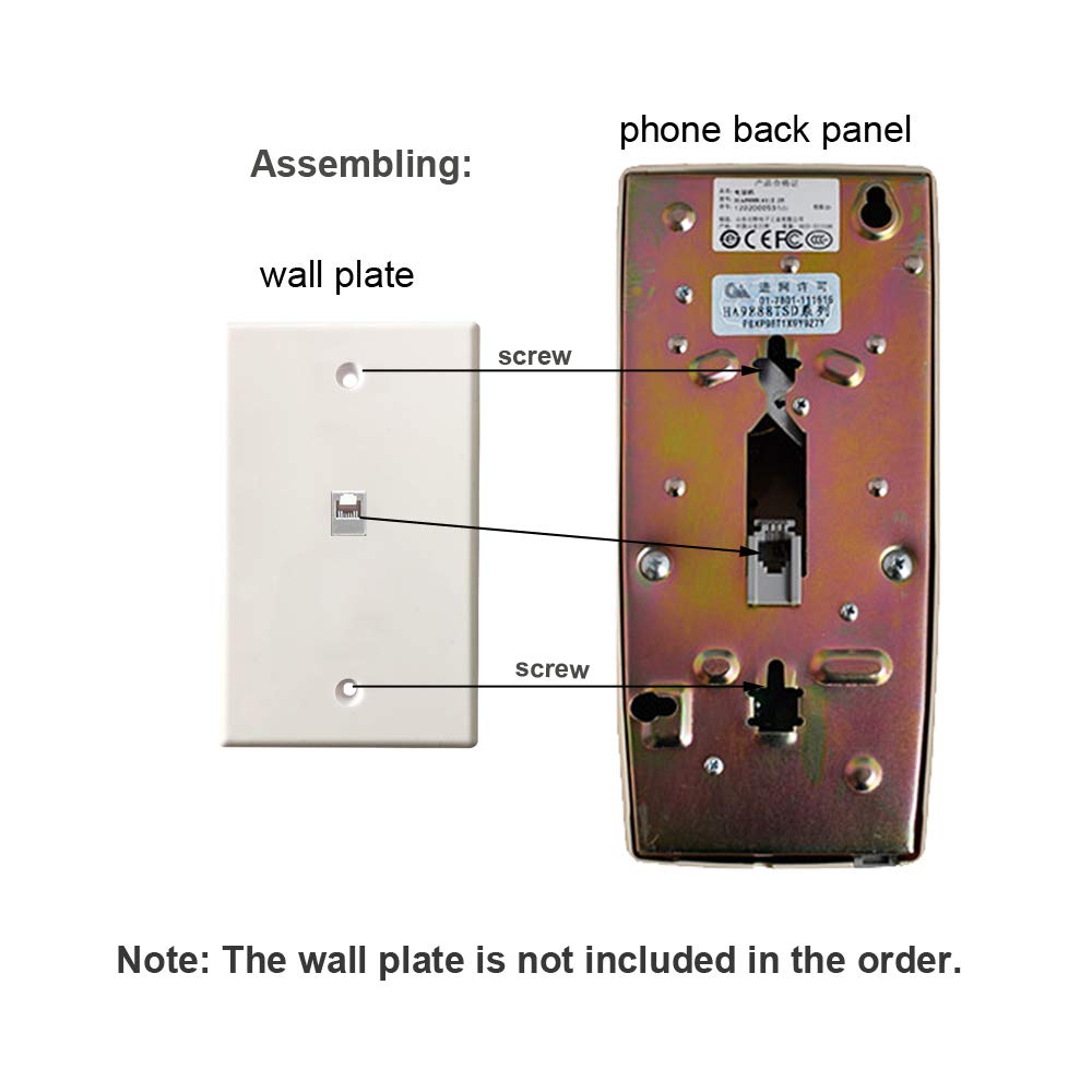 TelPal - Teléfono de pared rojo, analógico con cable montado en la pared con campana tradicional fuerte, soporte de pared para teléfonos fijos clásicos con control de volumen del auricular, requiere