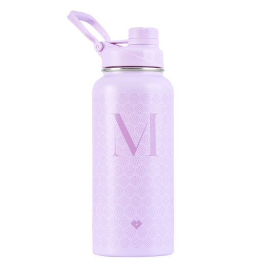 LuckyLy Termo de Acero Inoxidable con Iniciales 1 Litro, Doble Aislamiento Térmico y Tapa Hermética Antigoteo, Botella de Agua Motivacional ideal como Regalos para Mujer y Mamá – Modelo Terry, Letra M