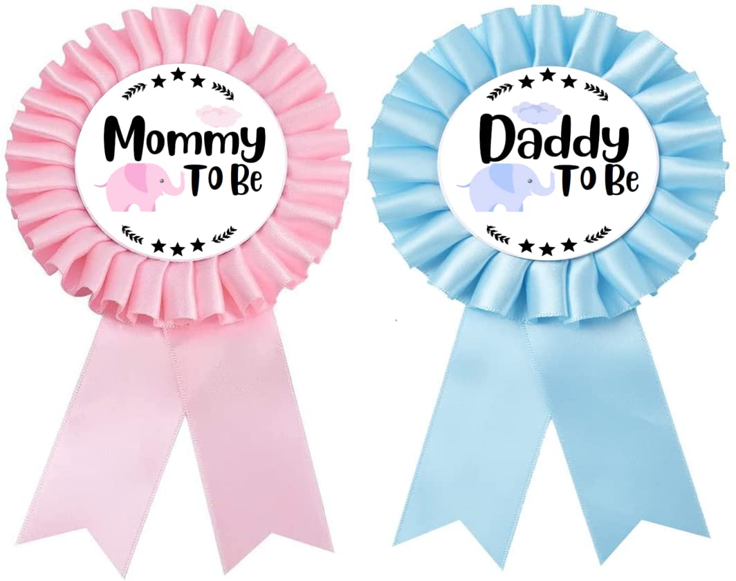PATICARRY - Juego de insignias de hojalata con temática de elefante, color rosa claro y azul satinado, perfecto para baby shower