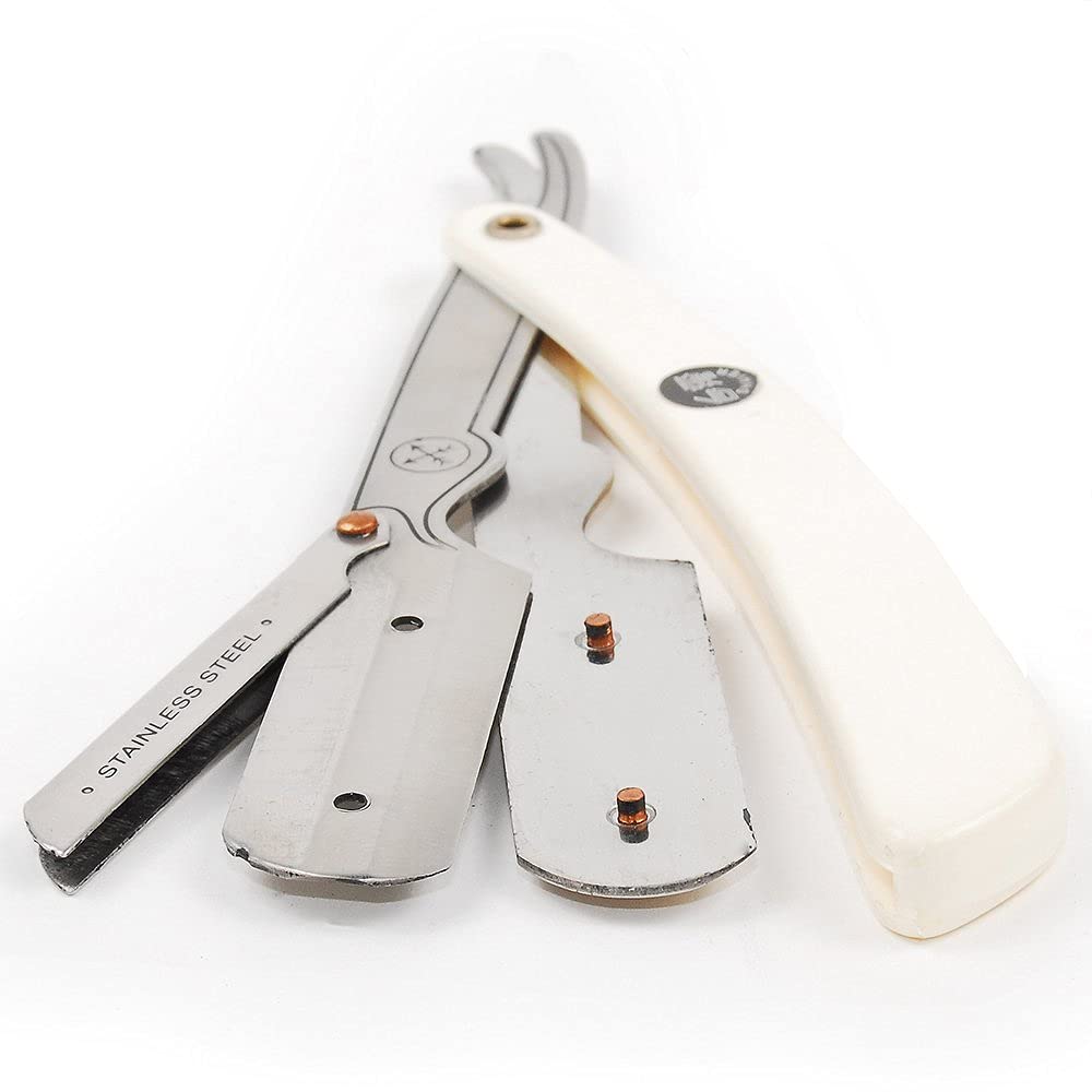Parker Safety Razor, Maquinilla de afeitar de barbero de borde recto de acero inoxidable SRW y 100 hojas de afeitar de borde recto Parker