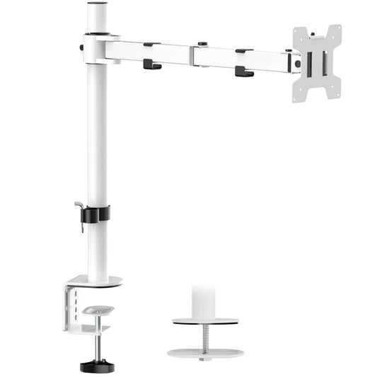 Soporte Ajustable para Monitor WALI Blanco, Brazo Individual para Monitor de hasta 27 Pulgadas y 10 kg, con Inclinación y Giro VESA 75 & 100mm