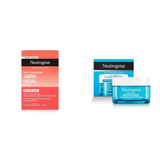 Jabón Facial En Barra Neutrogena Deep Clean Intensive Glicerina 80 g, 1 item + Hidratante Facial Hydro Boost Water gel 50 g
