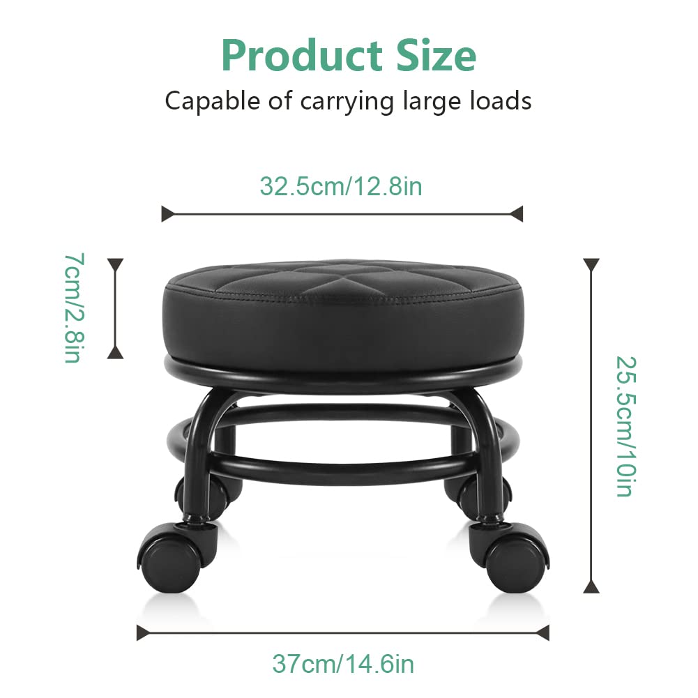 FURWOO - Taburete de piel sintética con ruedas universales para el hogar, fitness, deporte, pedicura, altura: 25,5 cm (negro)