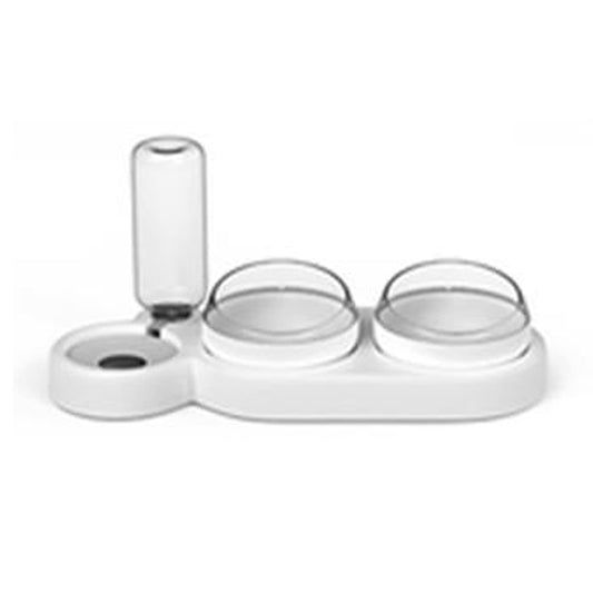 AMONIDA Plato Triple para Mascotas, Diseño Inclinable, Juego de Tazones de Agua para Mascotas, Protección de la Columna Cervical, Inodoro con Botella de Agua, Gato y Perro (Blanco)