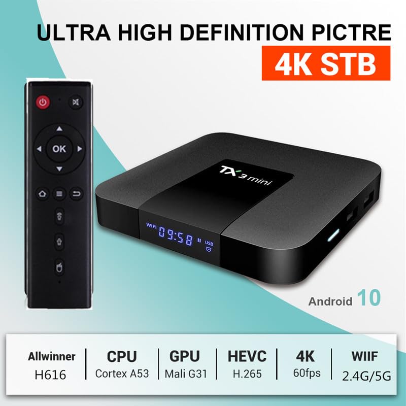 TV Box TX3 Mini Pro Android 10.0 Negro Quad Core 2GB RAM 4K Media Player