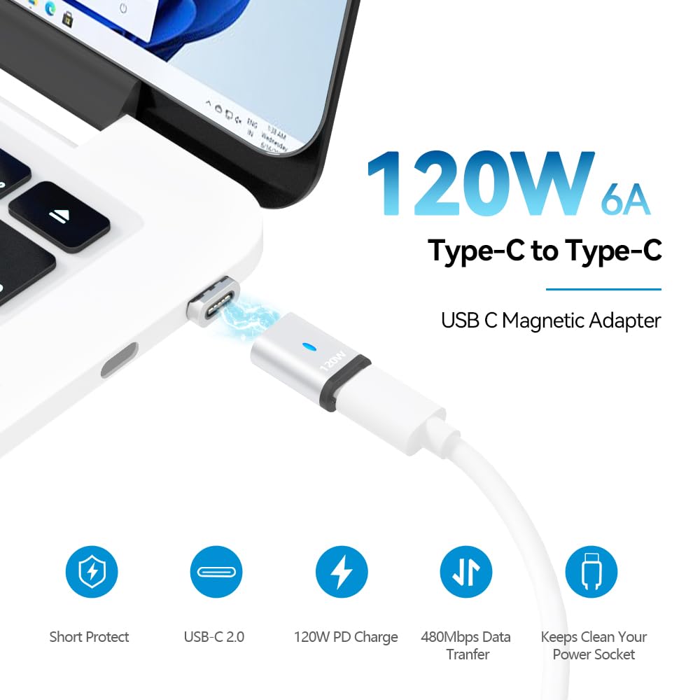 Adaptador Magnético USBC HESKUL Gris 120W para Portátiles y Teléfonos