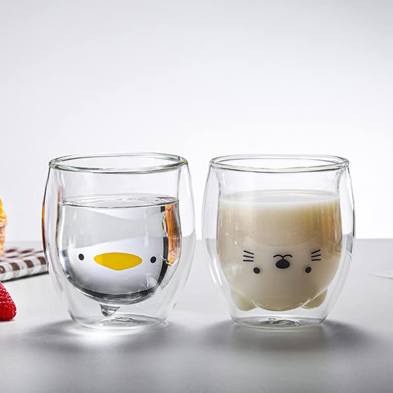 Taza de Cristal Creativa de Doble Pared con Oso y Perro 260 ml