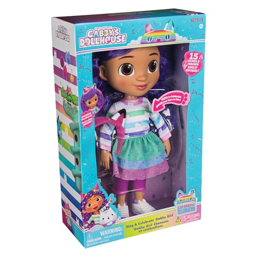 Gabby’s Dollhouse, 'Gabby Girl' Que Canta y celebra, muñeca de 33 cm de Altura con Efectos de Sonido y Orejas de Gato Reversibles, Juguetes para niños y niñas a Partir de 3 años