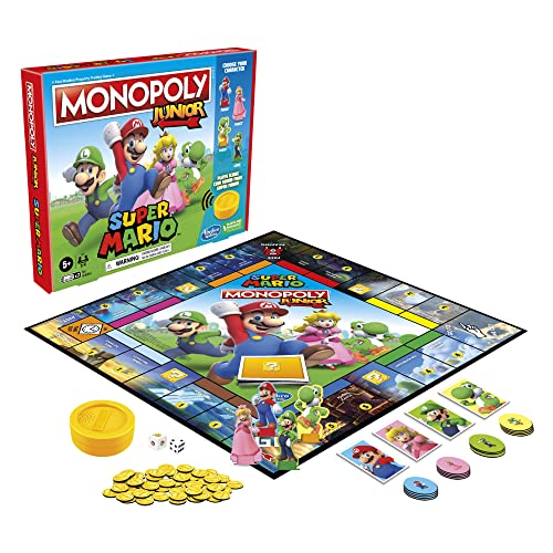 Hasbro Gaming Monopoly Junior: Super Mario Juego de Mesa con 1 Tablero, 2 Dados, Accesorios e instructivo para 2 a 4 Jugadores a Partir de los 5 años