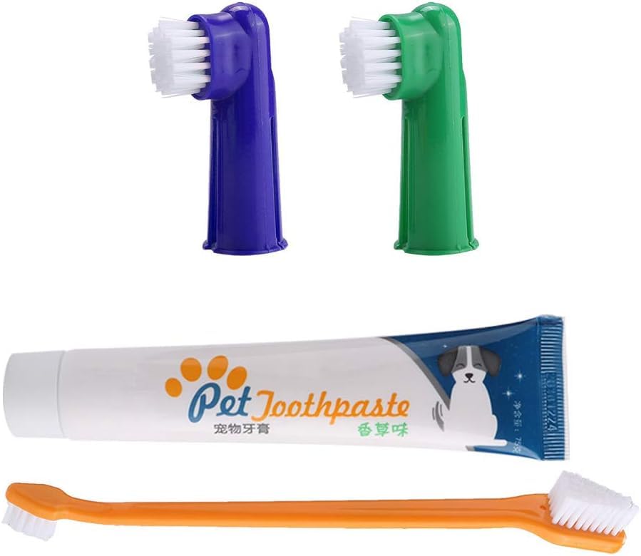 Kit Dental VERALY.MX Limpieza Profunda Mascota Perro Pasta y Cepillo Doble Dedal Silicona Flexible
