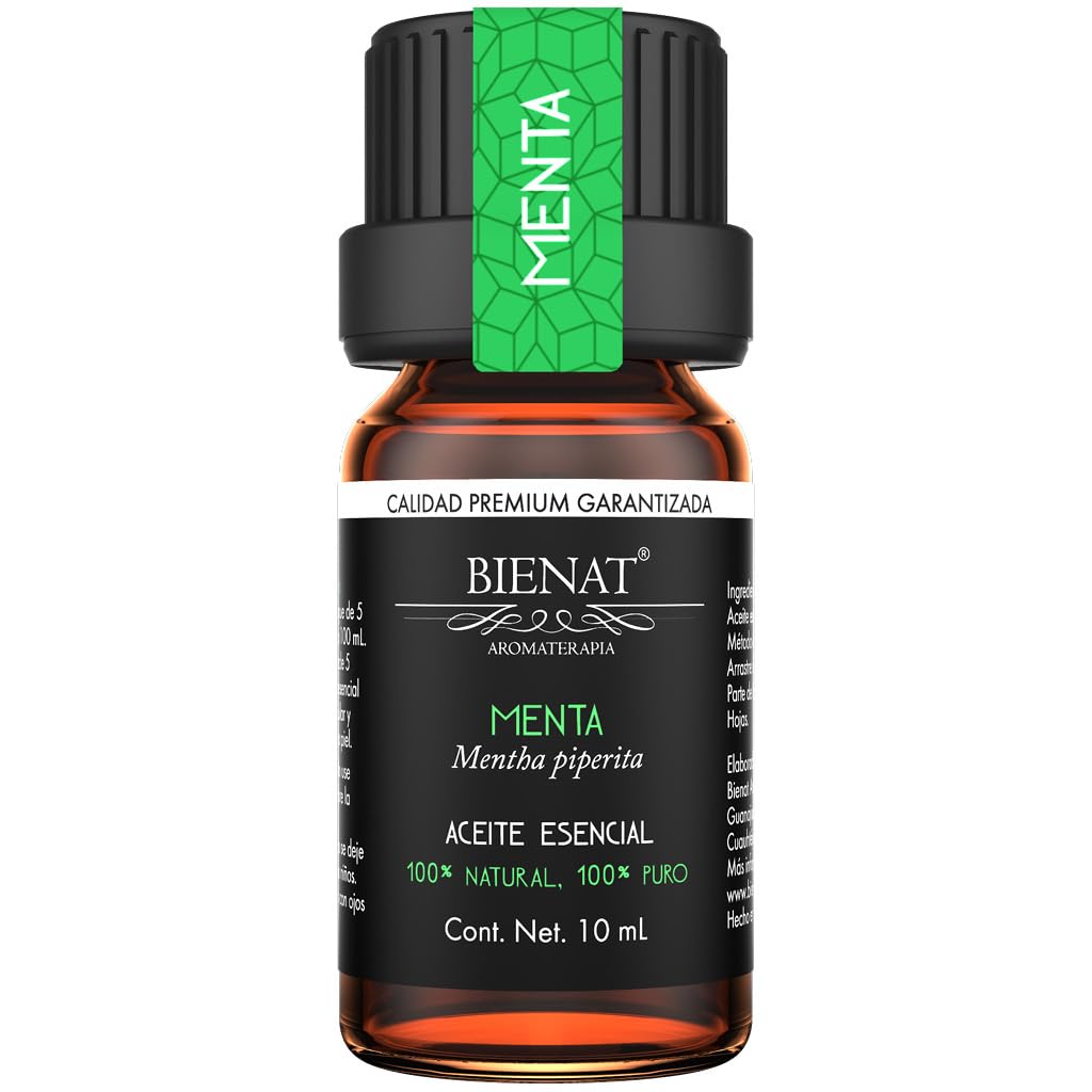 BIENAT AROMATERAPIA Aceite Esencial de Menta 10mL | 100% Puro y Concentrado | Ideal para Difusor de Aromas, Humidificador, Aromaterapia, Masajes, Meditación, Jabones y Velas | Esencia Natural en Gotas