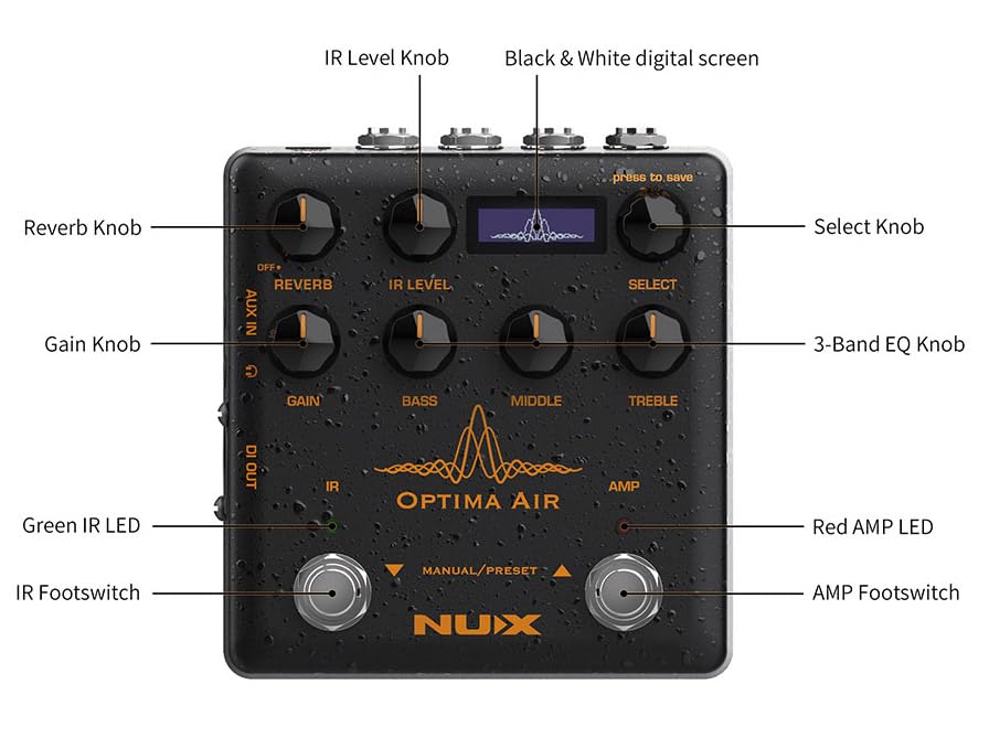 Pedal de Efectos NUX Verdugo Series Verde con Simulador de Guitarra Acústica y Preamplificador