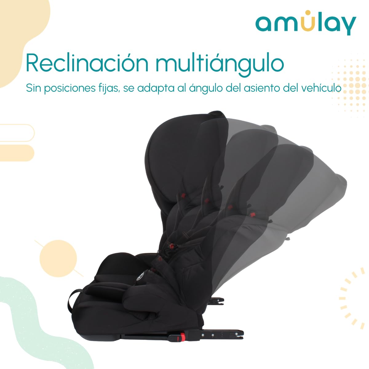 Amulay Autoasiento Booster ISOFIX Grupo 1-2-3, Convertible, Negro