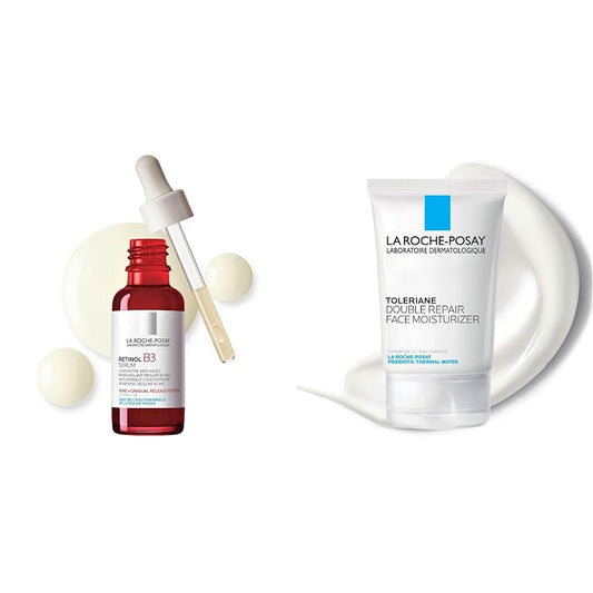 La Roche-Posay La roche posay retinol b3 serum anti-arrugas 30 ml + Humectante facial Toleriane Reparación Doble, 2.5 onzas líquidas Oz.