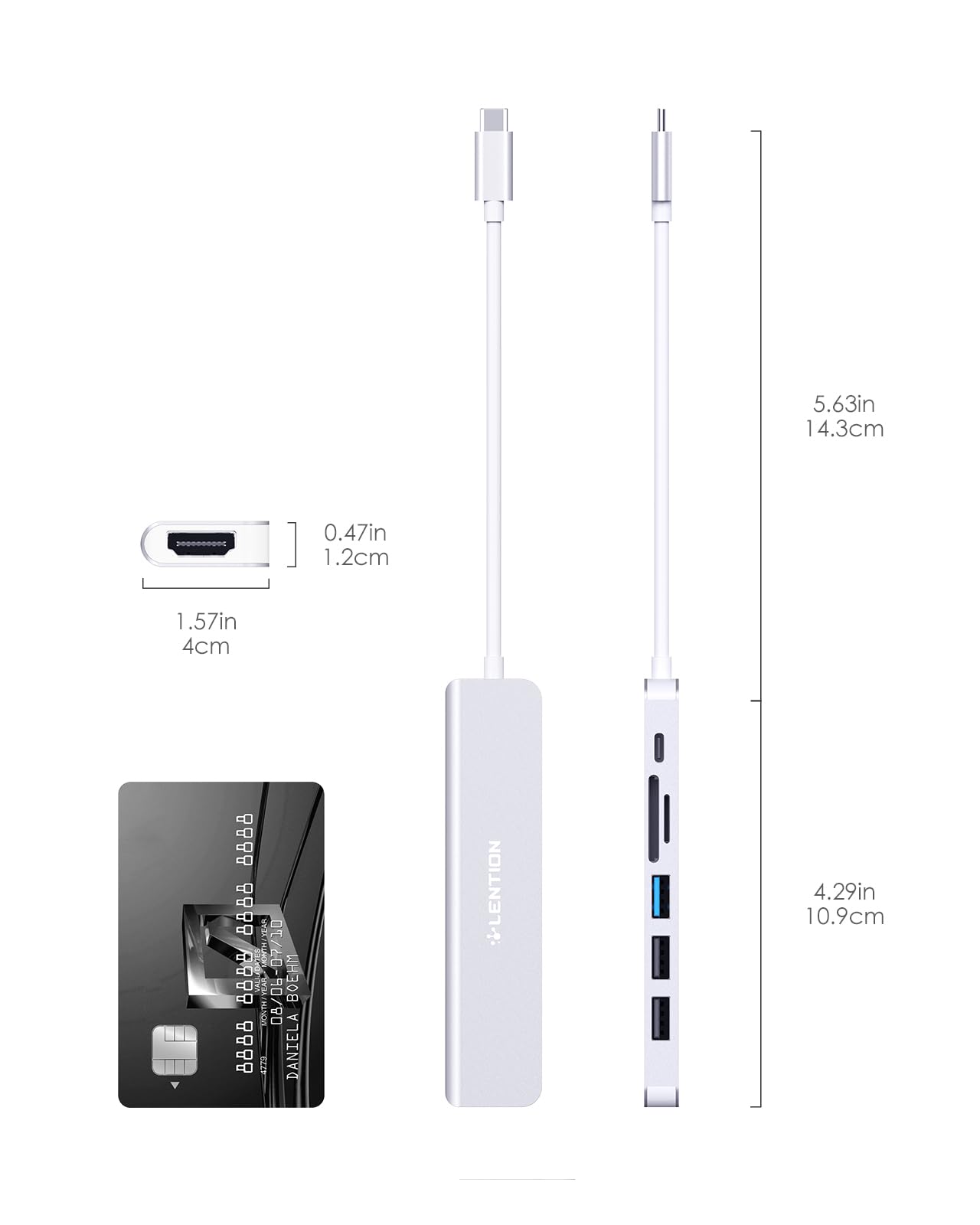 LENTION 7 en 1 USB C Hub,5 GBP Adaptador USB C a 4K HDMI,Lector de Tarjetas SD TF,1 USB 3.0 y 2 USB 2.0, PD 100 W,Carga Compatible con MacBook Pro 2025-2016, Chromebook, ipone16 (CE18, Azul)