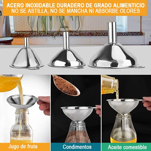 Juego de Embudos U Chef Acero Inoxidable con Cepillos para Cocina y Botellas