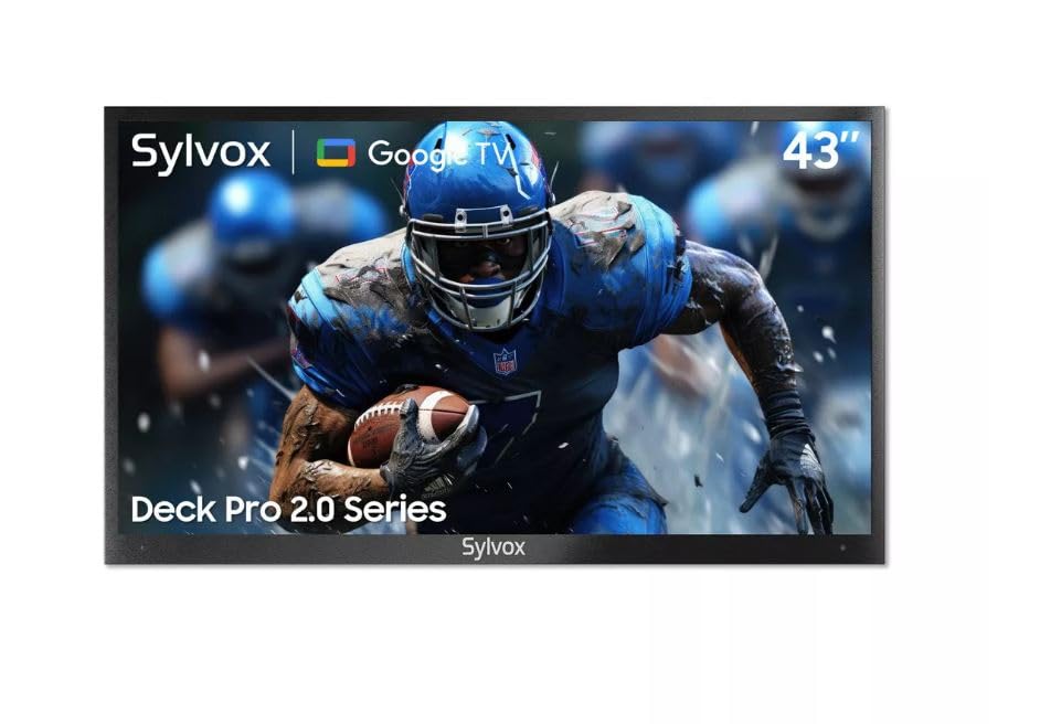 SYLVOX - TV para Exteriores de 43 Pulgadas, 1000 nits, Google Smart TV con Asistente de Google, Chromecast, IP55 Impermeable, para Sol Parcial (Deck Pro 2.0)