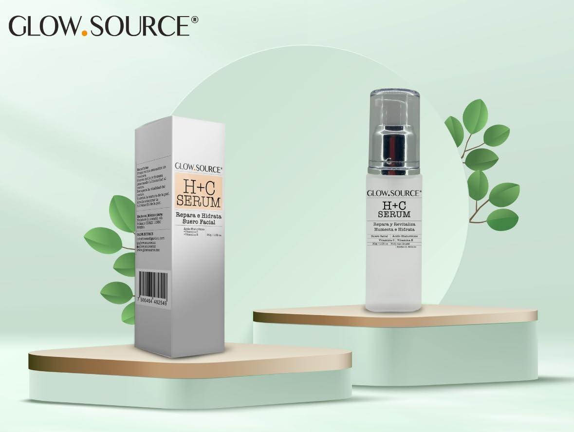 GLOW.SOURCE HC Serum. Suero Facial con vitamina C, Vitamina E, Ácido Hialurónico y Aloe Vera. (PUMP)