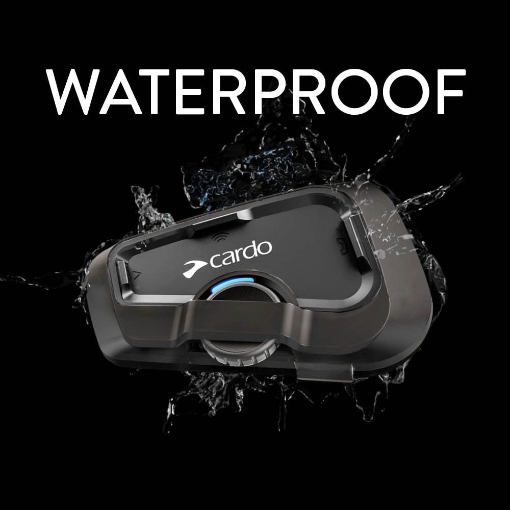 Cardo Systems FREECOM - 2 Cascos de Motocicleta con Sistema de comunicación Bluetooth de 2 vías, conectividad Bluetooth Universal, Impermeable, Altavoces de 40 mm, Paquete Doble