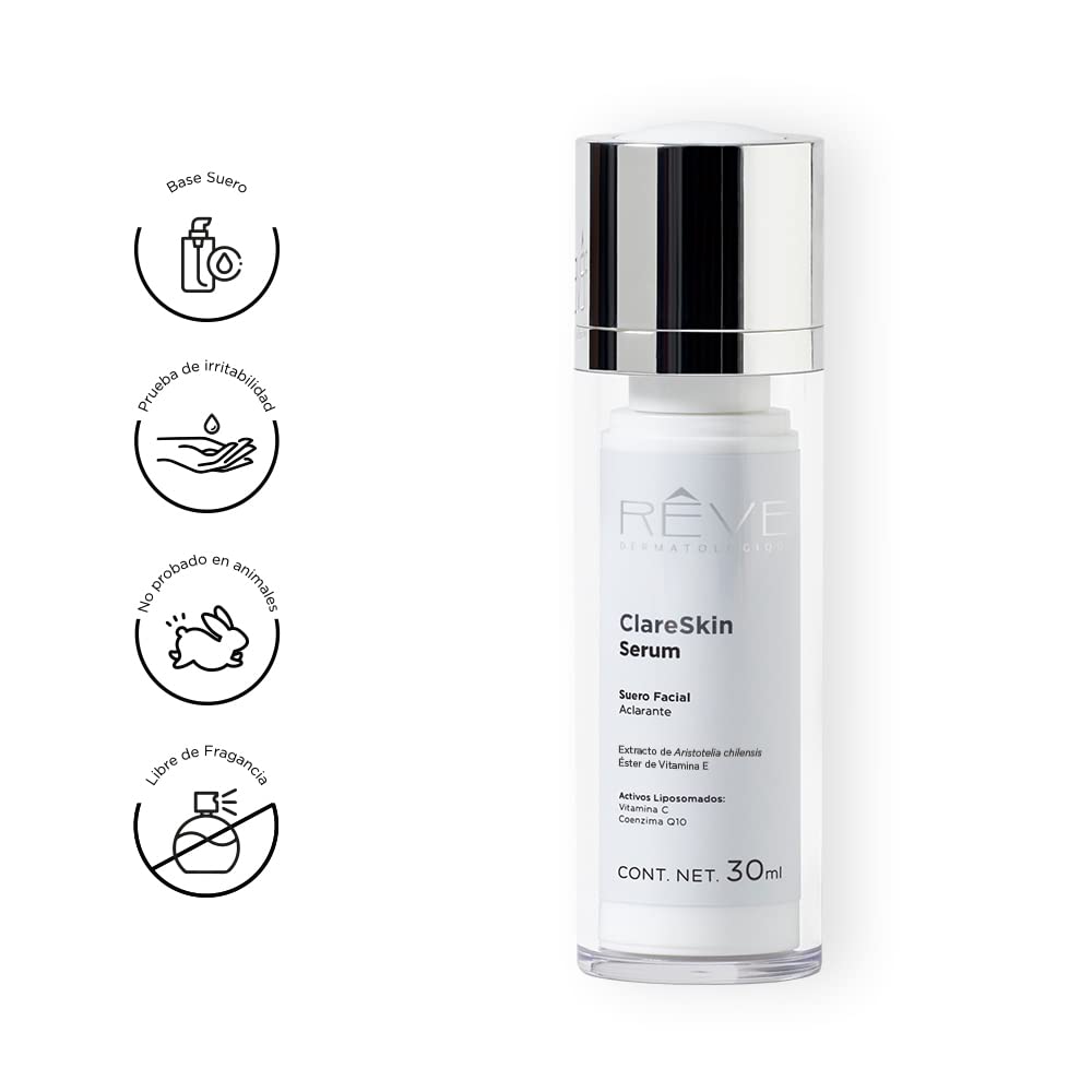 Reve Dermatologique | ClareSkin Serum - Suero Facial Aclarante - Extracto de Aristotelia Chilensis - Vitamina C, Vitamina E – Control de manchas - Todo tipo de piel – 30 ml