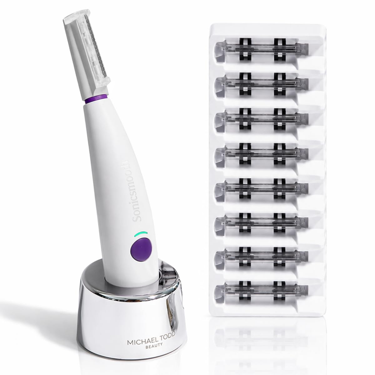 Michael Todd Beauty - Sonicsmooth Dermaplaning Tool - 2 en 1 Peach Fuzz Depilación Facial para Mujeres - Dermaplane - Recargable con suministro de 8 semanas