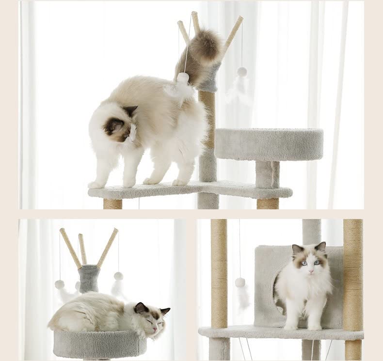 Rascador Torre Árbol UNA MASCOTA Gris con Casa y Cama para Gatos