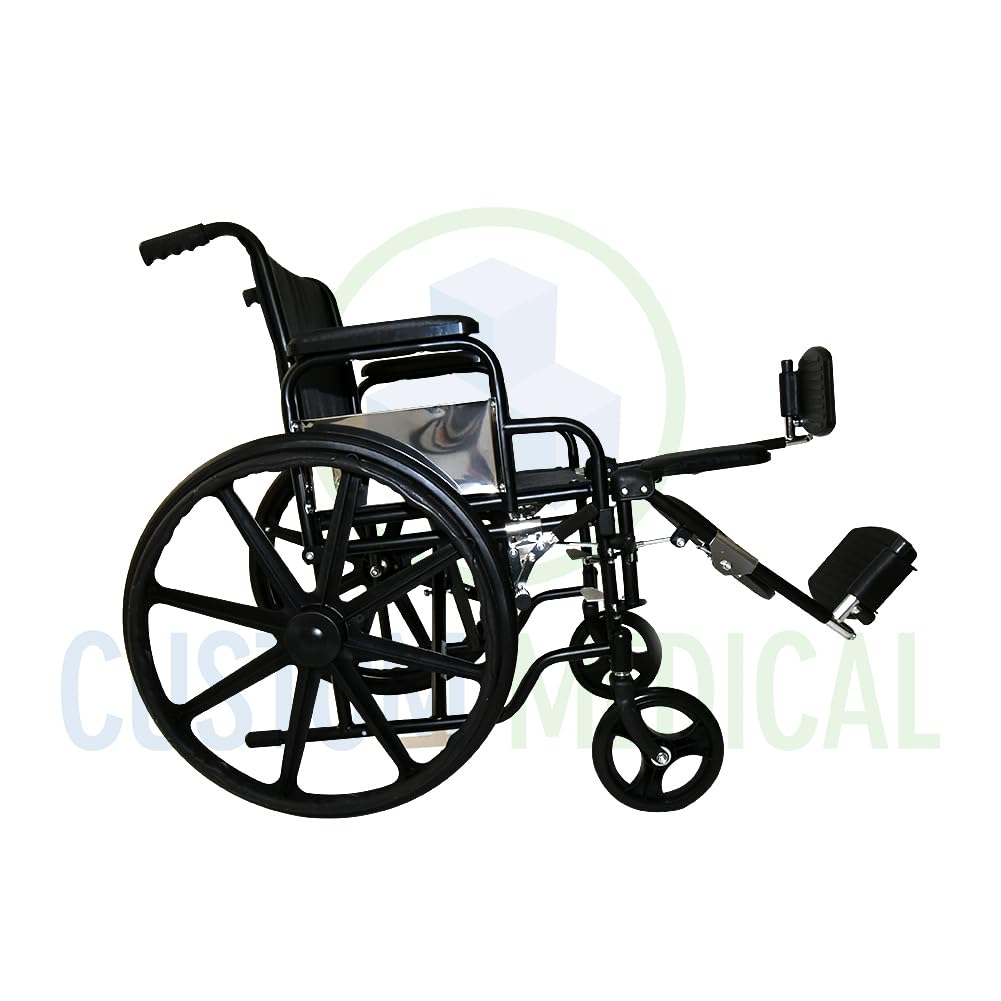 CUSTOM MEDICAL Silla de Ruedas de Lujo Folding Brazo Abatible Tipo Escritorio con Elevapiernas Ajustables y Desmontables Negro