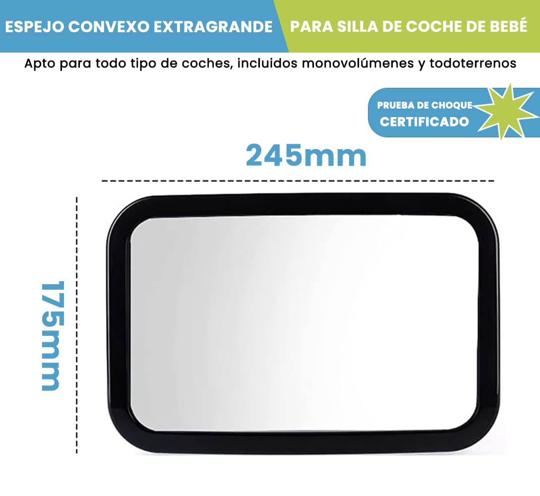 Espejo Bebé Coche - Espejo Asiento Coche Espejo Grande de Seguridad para Niños en Sentido Contrario a la Marcha | Amplia Visión | Inastillable | Rotación de 360° Espejo de Observación para Bebé