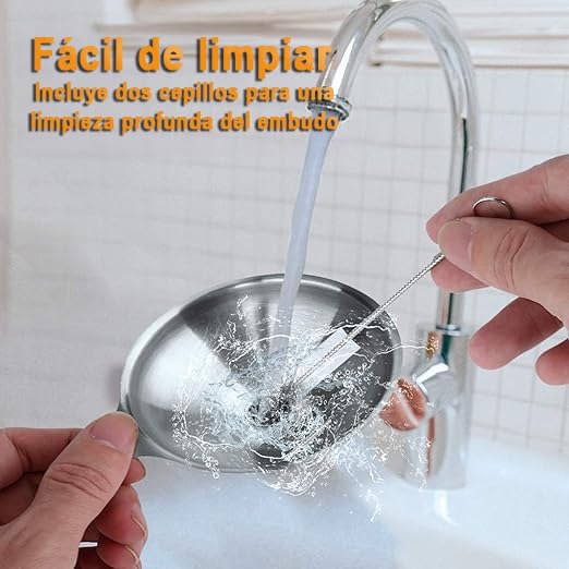 Juego de Embudos U Chef Acero Inoxidable con Cepillos para Cocina y Botellas
