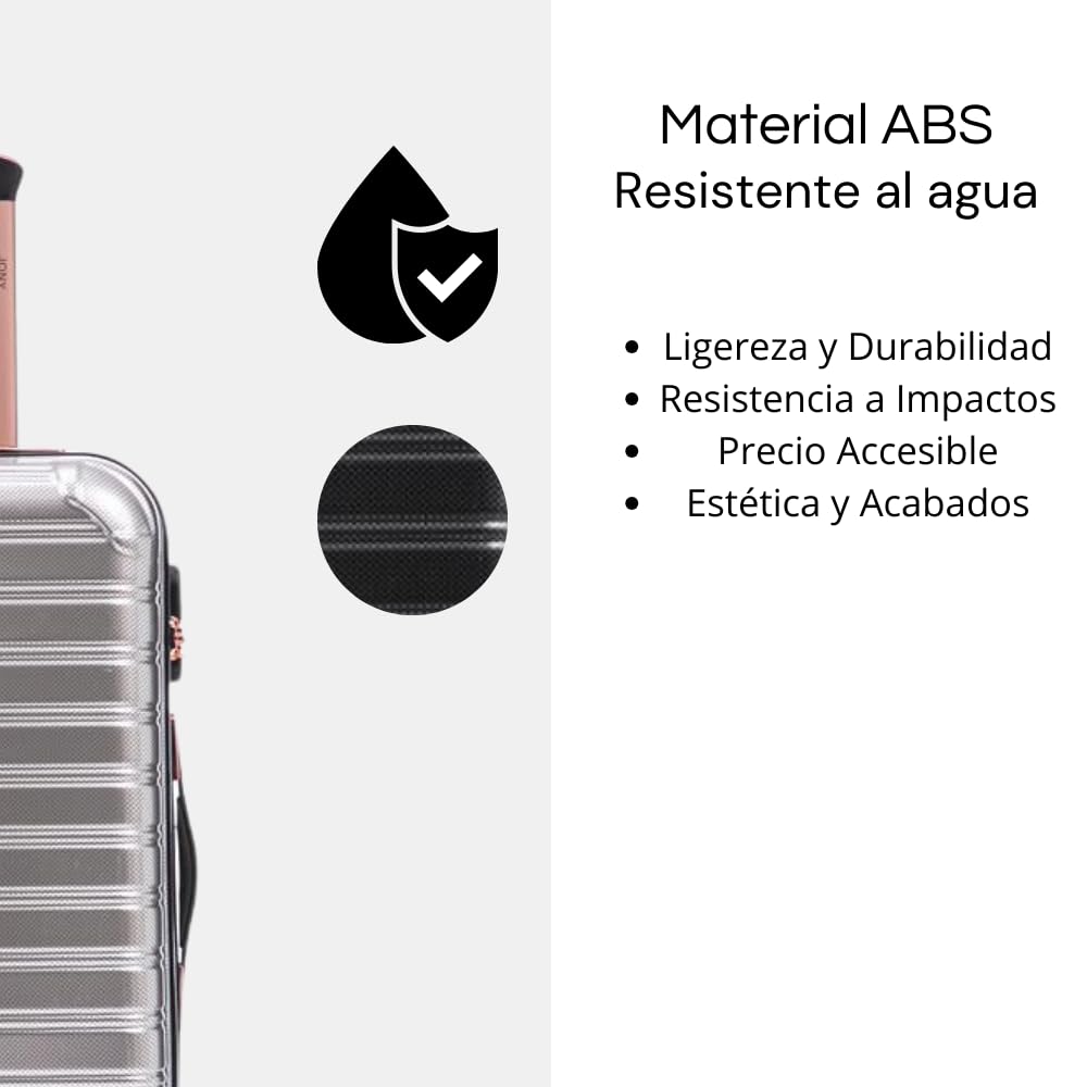 Maleta de Mano JONY Carry On Rigida Resistente Ruedas Giratorias 360 Mango Expandible ABS Candado de Seguridad (SILVER)