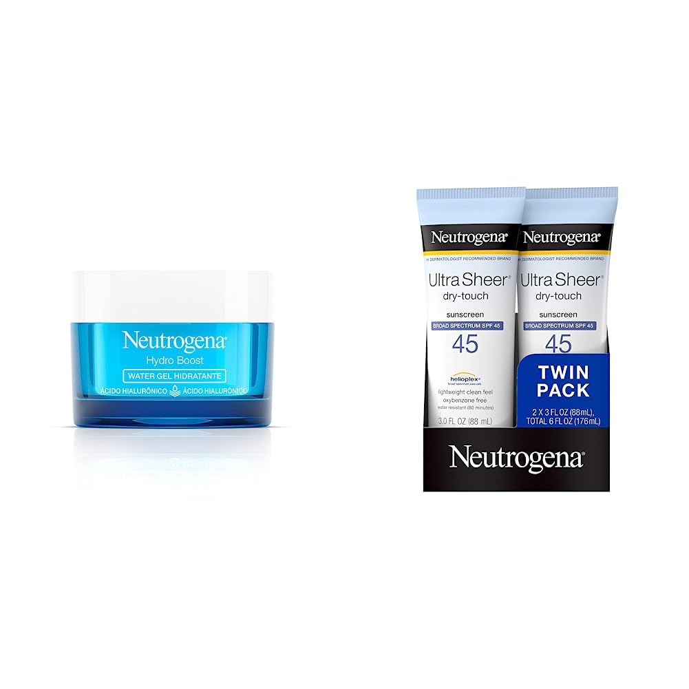 NEUTROGENA Hidratante Facial Hydro Boost Water gel 50 g + Protector solar ultraclaro de factor de protección de 45, paquete doble de 177 ml (6 oz)