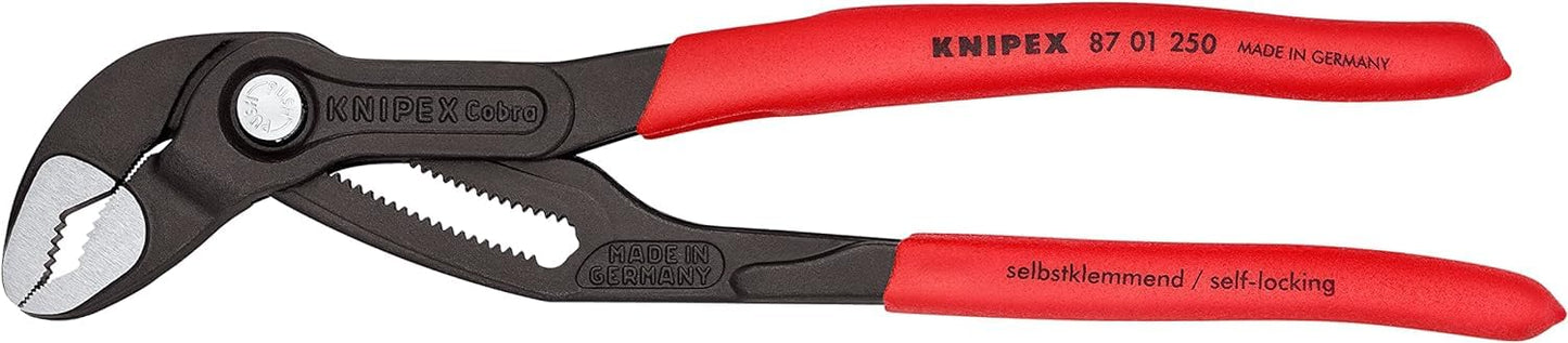 Knipex 87 01 250 Sb Cobra Tenaza para Bombas de Agua Hightech Atramentado Recubiertos de Plástico Antideslizante, 250 mm, rojo