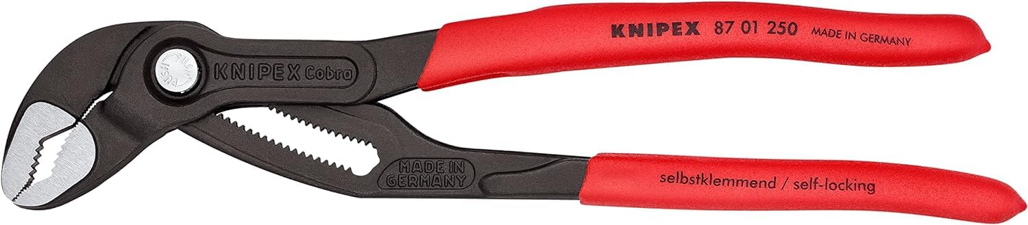 Knipex 87 01 250 Sb Cobra Tenaza para Bombas de Agua Hightech Atramentado Recubiertos de Plástico Antideslizante, 250 mm, rojo