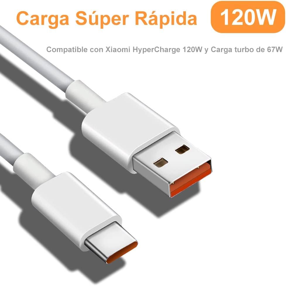 Cable USB C a USB A Mornwell 120W Blanco HyperCharge 3m para Xiaomi y Redmi