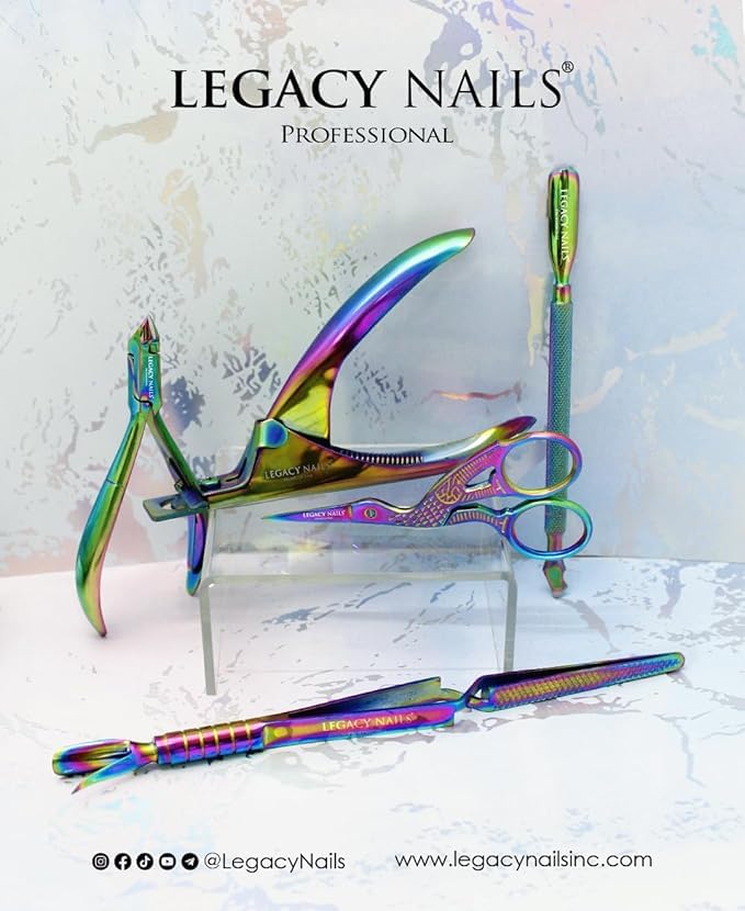 LEGACY NAILS Herramienta Profesional Multicolor 3 En 1 Para Dar Forma A Las Uñas Curvas - Herramienta De Acero Inoxidable - Elimina El Esmalte De Uñas En Gel, Empuja Las Cutículas Muertas, Da Forma A
